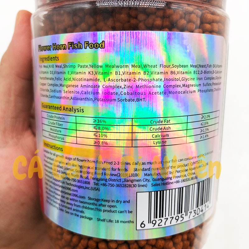 Thức ăn cá la hán Porpoise lên đầu và màu 180 gram 500 ML - Cám cá heo