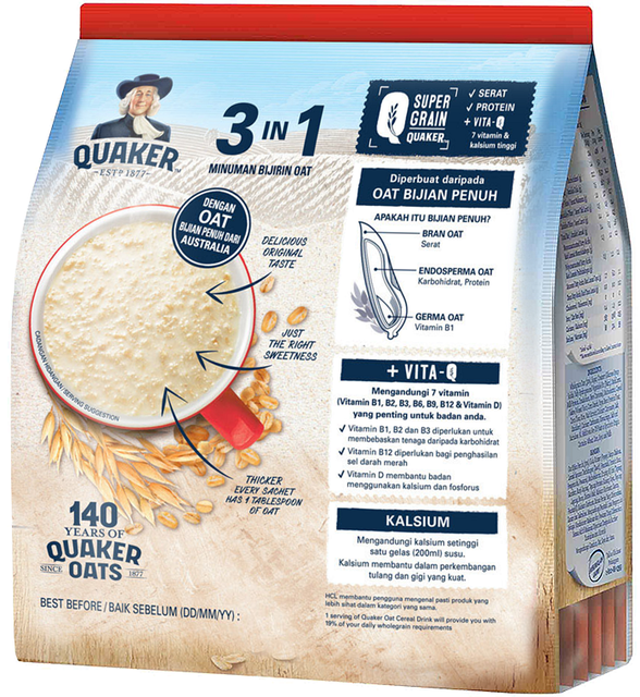 Thức uống yến mạch Quaker 3in1 Vị truyền thống Gói 420g | BigBuy360 - bigbuy360.vn