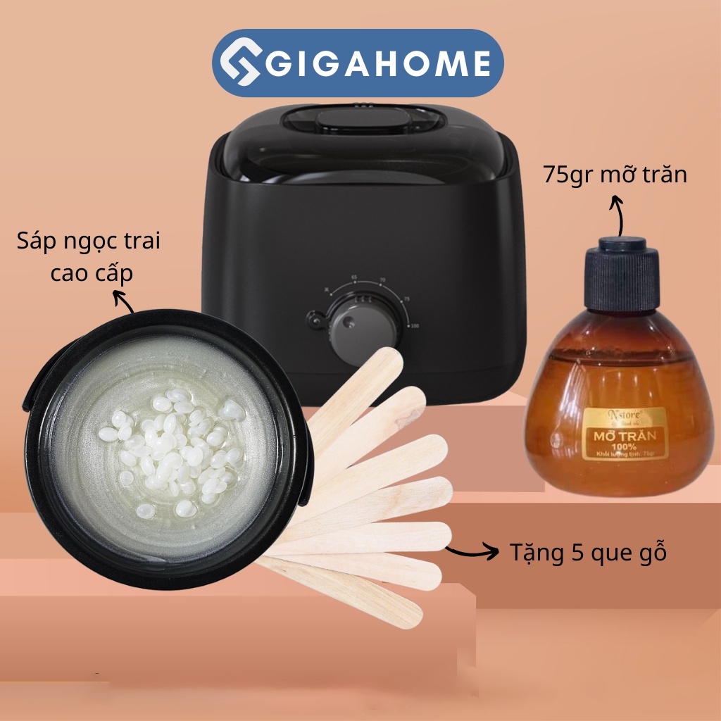 Combo Nồi Nấu Sáp Chống Dính Thế Hệ Mới + 100gr Sáp Cao Cấp + 75gr Mỡ Trăn + 5 Que Gỗ GIGAHOME