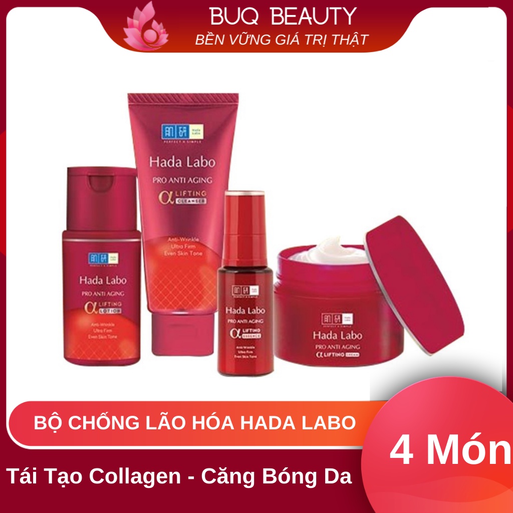 Combo Trọn bộ Hada Labo Pro Anti Aging đỏ dưỡng chuyên biệt chống lão hóa ( SRM + LOTION + TINH CHẤT + KEM ) chính hãng