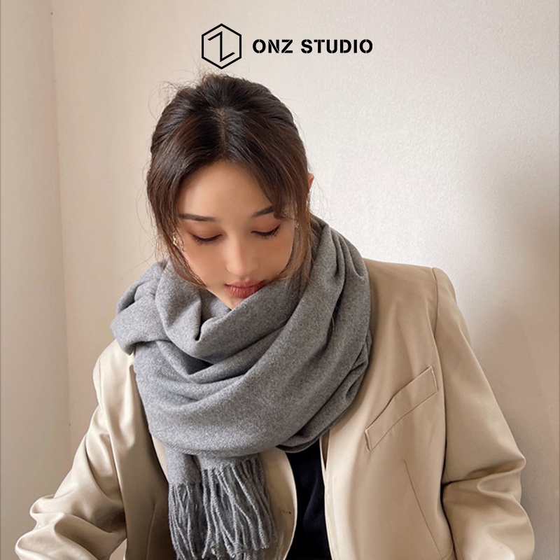 Khăn quàng cổ Cashmere ONZ Studio trơn dệt kim - Khăn len choàng cổ nam nữ vintage thời trang Hàn Quốc hot trend CM01