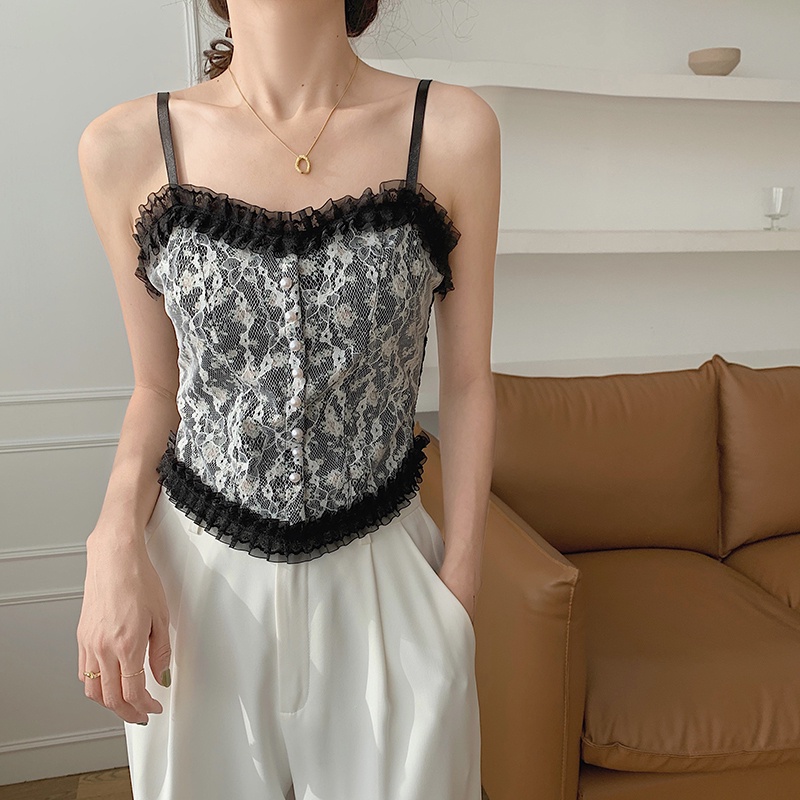 Áo Hai Dây Phối Ren Họa Tiết Hoa Xinh Xắn Thời Trang