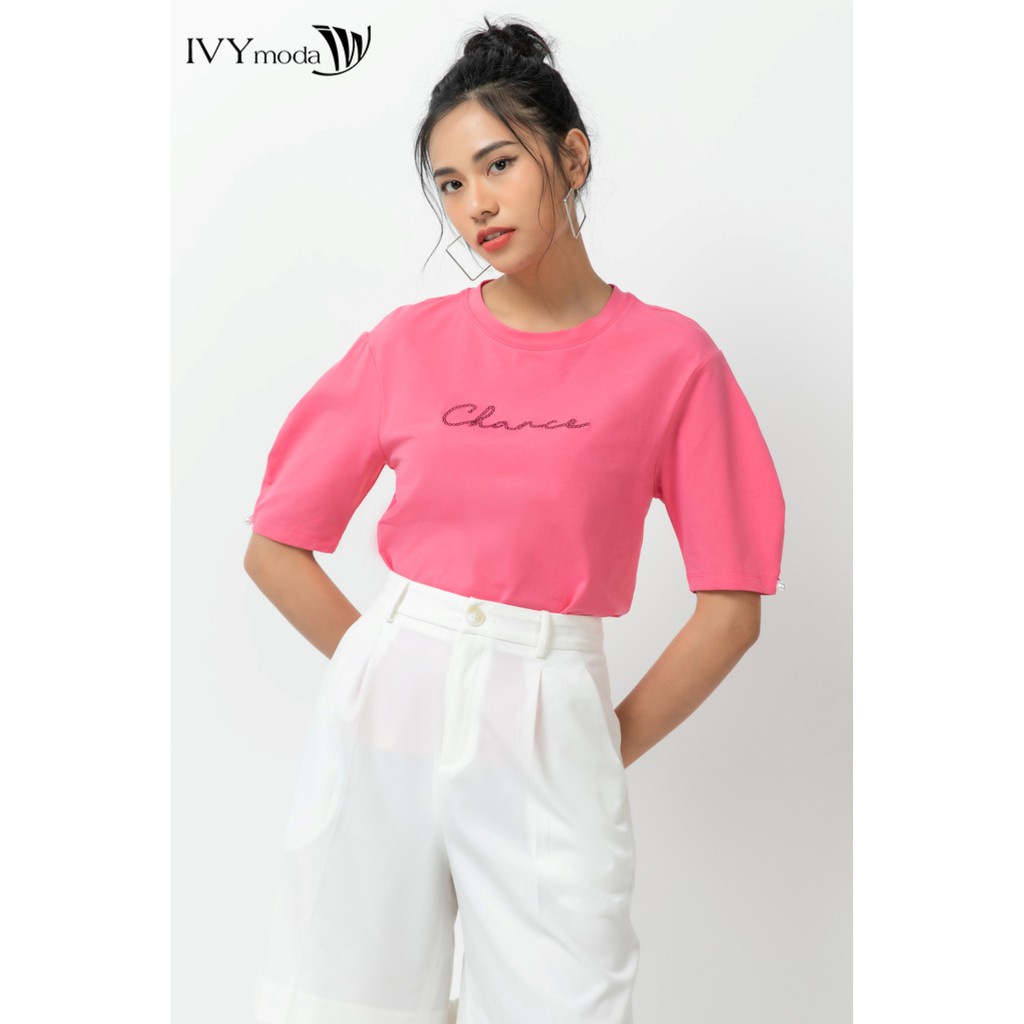Áo thun nữ thêu chữ Chance IVY moda MS 57B8609
