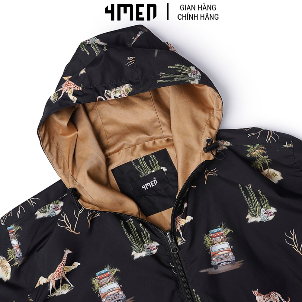 Áo khoác dù nam có nón 4MEN AK029 vải dù nhẹ bền, may 2 lớp dày dặn, họa tiết trẻ trung, khóa kéo tiện dụng