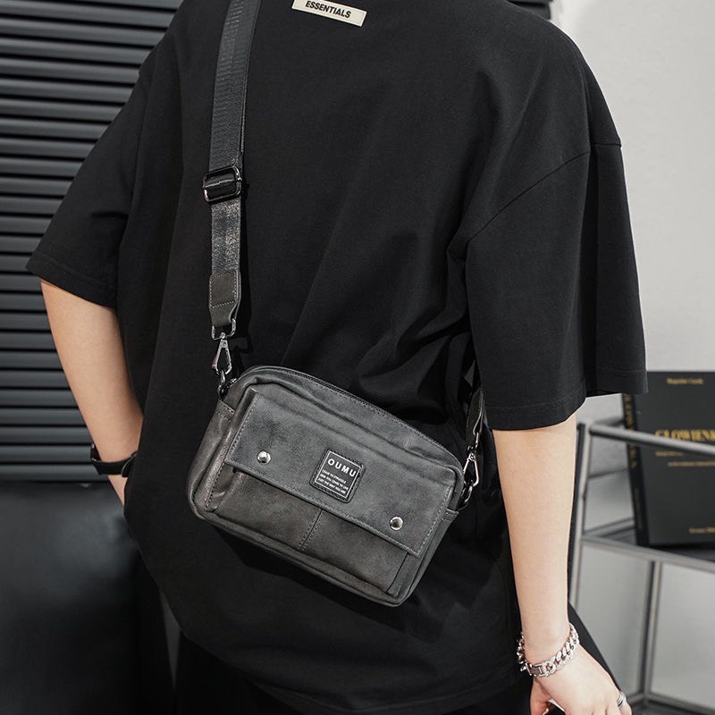 Túi Xách Da Đeo Chéo Nam Thời Trang OUMU  Màu Xám