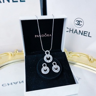 dây chuyền mặt + bông tai tròn đá bagguet mạ bạch kim