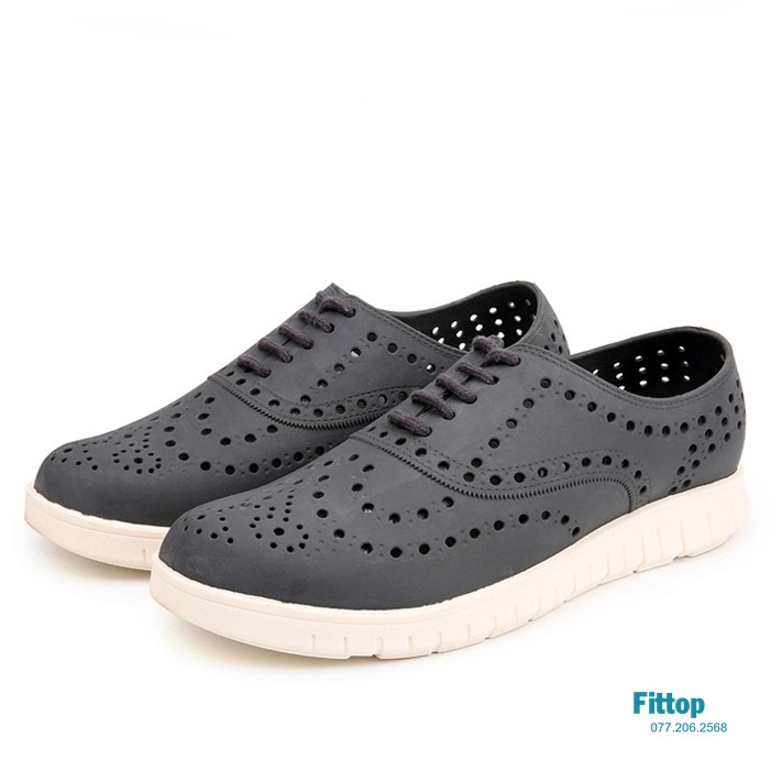 Giày Nhựa Nam Cao Cấp Cột Dây Siêu Êm, Giày Đi Mưa, Du Lịch FITTOP GIAY-003 FNG