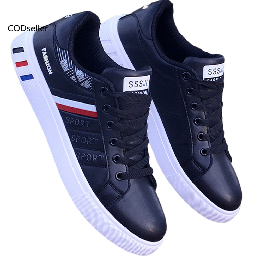 COD_ Faux Leather Sports Shoes Lacing Flat Men Shoes Flat Footwear