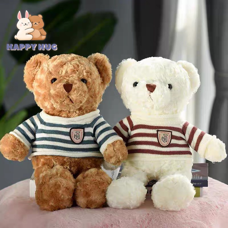 Gấu bông mini cute 25cm, gấu Teddy mặc áo len đáng yêu, thú nhồi bông dễ thương cho bé - Happy Hug