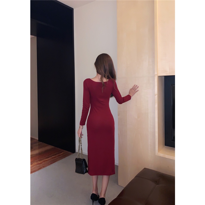 DUNEA Đầm Tay Dài Cổ Chữ V Xẻ Sâu Gợi Cảm Thời Trang Cho Nữ