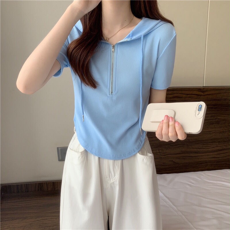 Áo phông nữ tay ngắn có mũ trùm đầu  tao bao