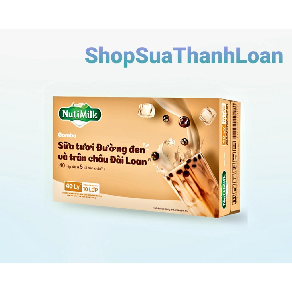 [HSD T5-2022] Combo 2 Lốc Nuti Milk Sữa Tươi Đường Đen 180ml Kèm 1 Gói Trân Châu