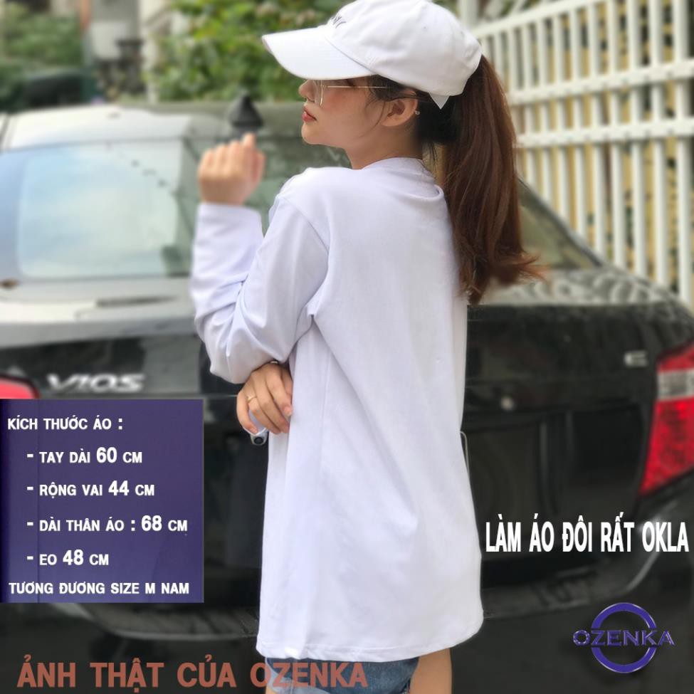 Áo phông nữ rộng tay dài cổ tròn , áo thun trơn đẹp chất thun Hàn 4 màu free size OZENKA  ATH 401 . .