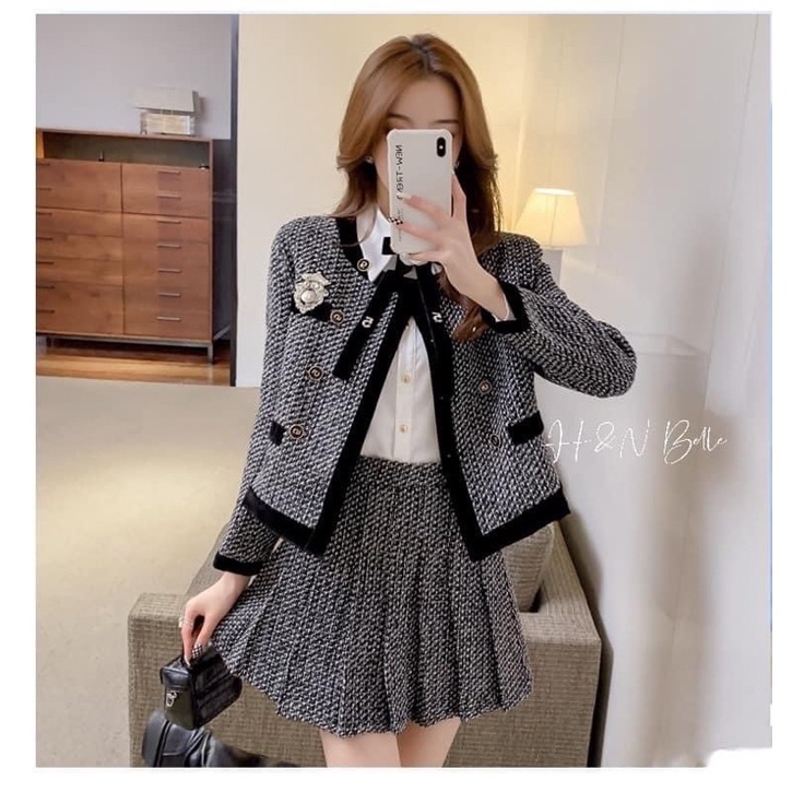 Set dạ tweed viền nhung