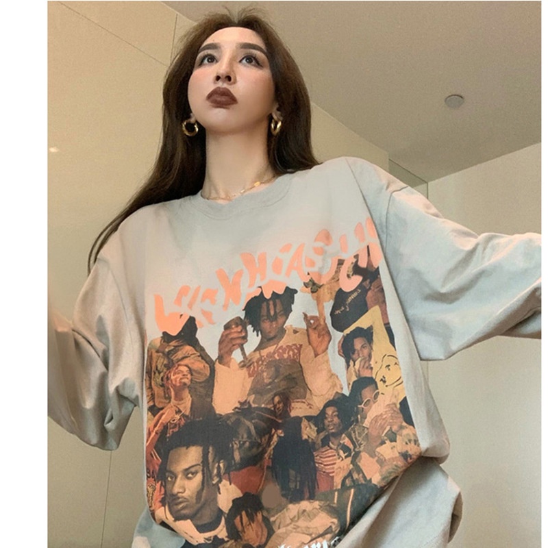 Áo thun nữ tay dài dáng rộng phong cách hip hop