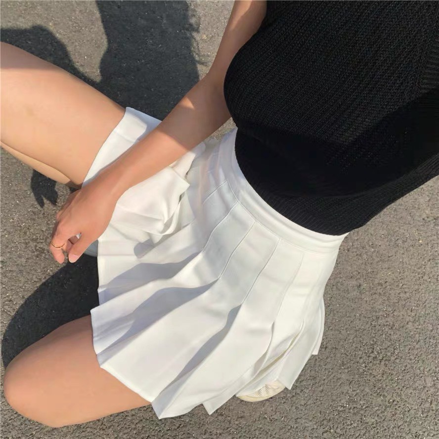 Chân váy xếp ly tennis YUNA chữ a ngắn màu trắng đen cạp cao phong cách Ulzzang, phụ kiện thời trang MAIKA