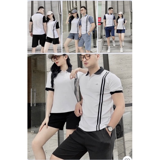 set đồ đôi LST cá sấu set thể thao cotton nam nữ hè 2022 hàng full tag