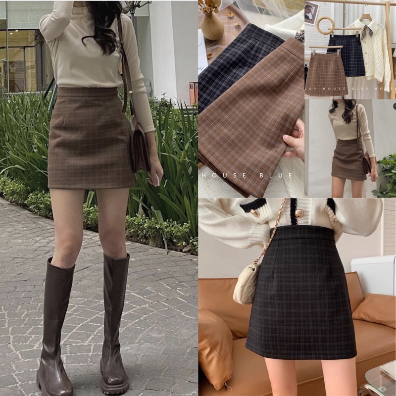 [Ảnh thật/Video]CHÂN VÁY Peony DẠ KẺ DÁNG NGĂN BASIC HÀN QUỐC CHÂN VÁY KẺ ULZZANG DỄ PHỐI ĐỒ