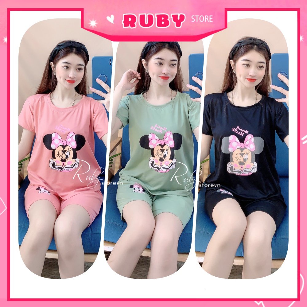 Đồ bộ nữ mặc nhà chất thun mềm mịn in hình chuột hoạt hình dễ thương BTT102
