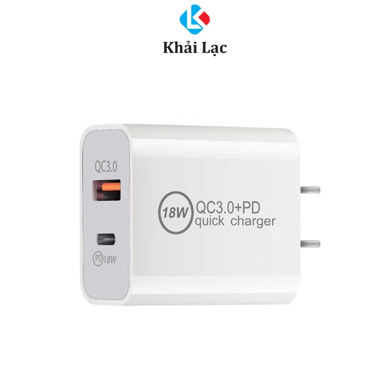 Củ Sạc 2 cổng QC3.0/PD 18W Khải Lạc - Tích Hợp Cổng Sạc Nhanh PD Type C 1 cổng USB 1 cổng type-c