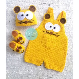 Set đồ len handmade hình Chuột cưng màu vàng phối nâu xinh tươi cho bé trai bé gái đi chơi chụp ảnh studio