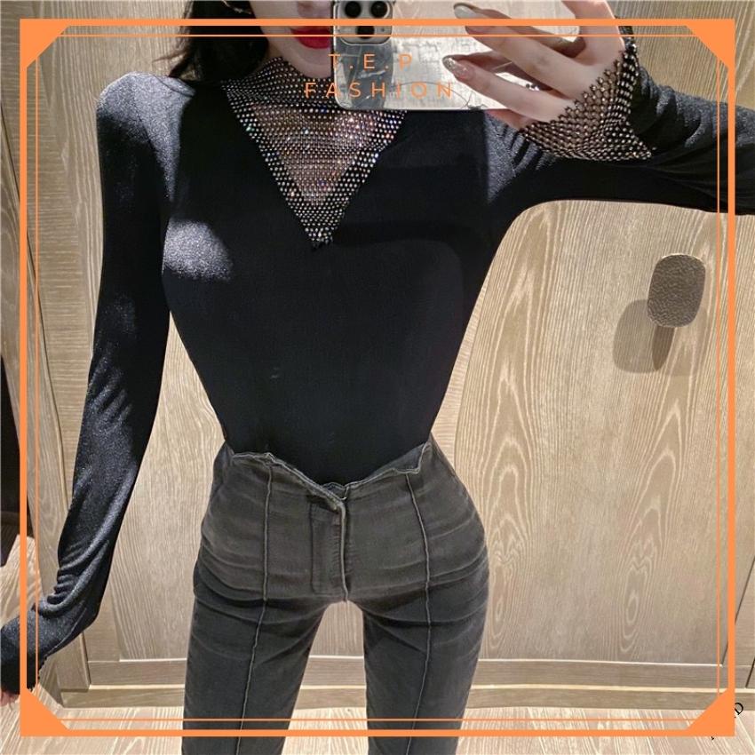 [SIÊU HOT] ÁO THUN DÀI TAY CỔ V ĐÍNH ĐÁ , ÁO GIỮ NHIỆT TRỜI TRANG ĐÍNH ĐÁ PHONG CÁCH TEP FASHION - ADT010