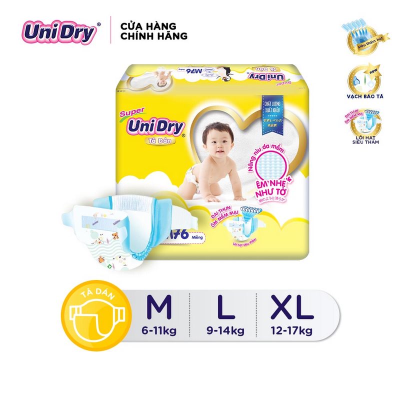 Tã dán UniDry Siêu khô thoáng size S48/M42/S48/XL34