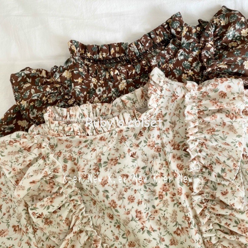 Váy tiểu thư - Váy hoa nhí vintage dáng dài bèo cổ