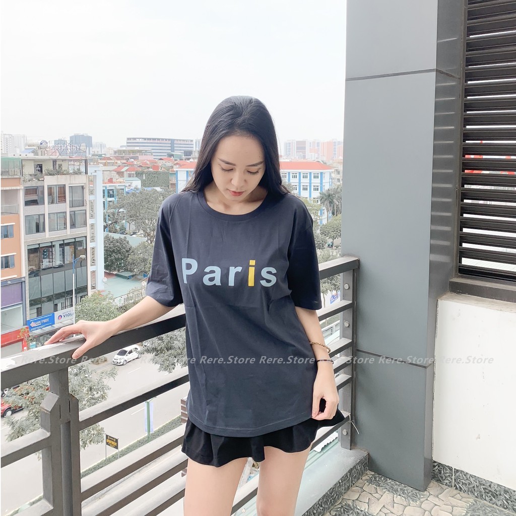 Áo Thun Cộc Tay PARIS Nữ - Rere.Store [FREESHIP] - Phông tay lỡ cổ tròn dáng suông in chữ sắc màu Ulzzang