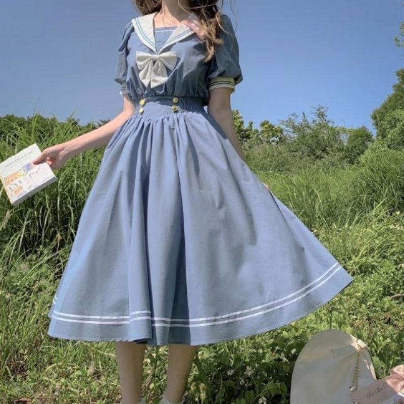 🥰( Video hình thật ) Đầm Seifuku đồng phục học sinh Nhật Bản Kèm nơ dáng lolita