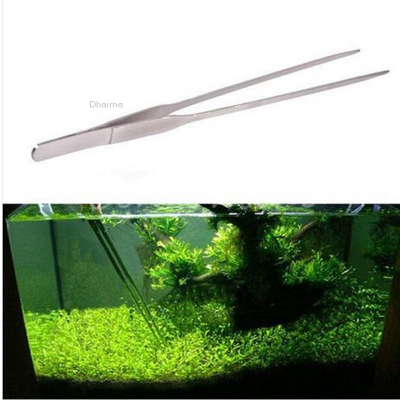 1pc Fish Tank Long Tongs Stainless Steel Live Water Plant Aquarium Tweezers 27cm