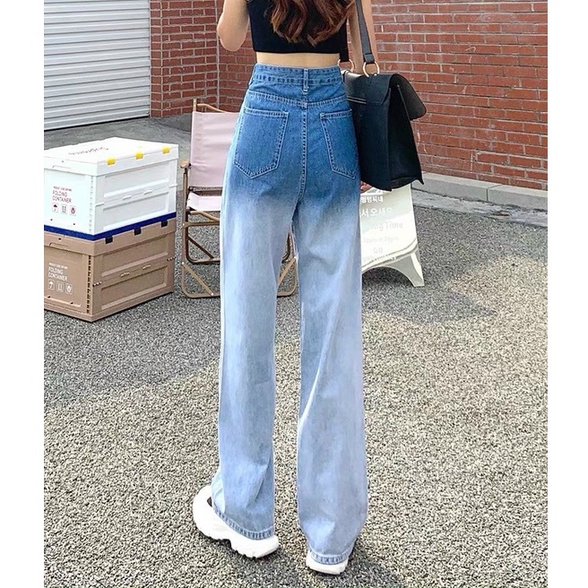 Quần Jeans Loang Xanh Lưng Cao Ống Rộng Siêu Hot QA5