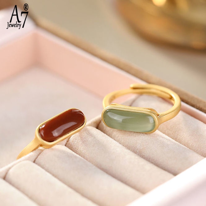 Nhẫn Mạ Bạc S925 Đính Đá Mã Não Đỏ Dễ Điều Chỉnh