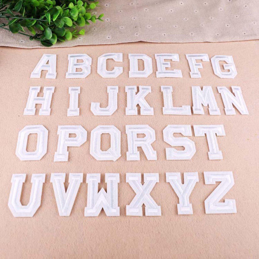 Miếng Dán Quần Jean Thêu Chữ Cái A-Z Màu Trắng Trang Trí Áo / Quần Jean 81