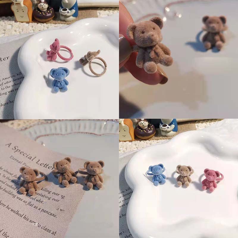 Nhẫn Mở Hình Mặt Gấu Chất Liệu Nhung Thời Trang Cho Nữ JP6