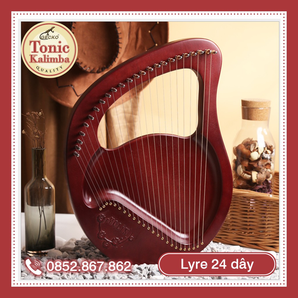 [Lyre 24 dây] Đàn Lyre 24 dây Lyre Harp Molin-MM103 Nâu đỏ tặng cây chỉnh dây, phím gãy đàn, khăn lau