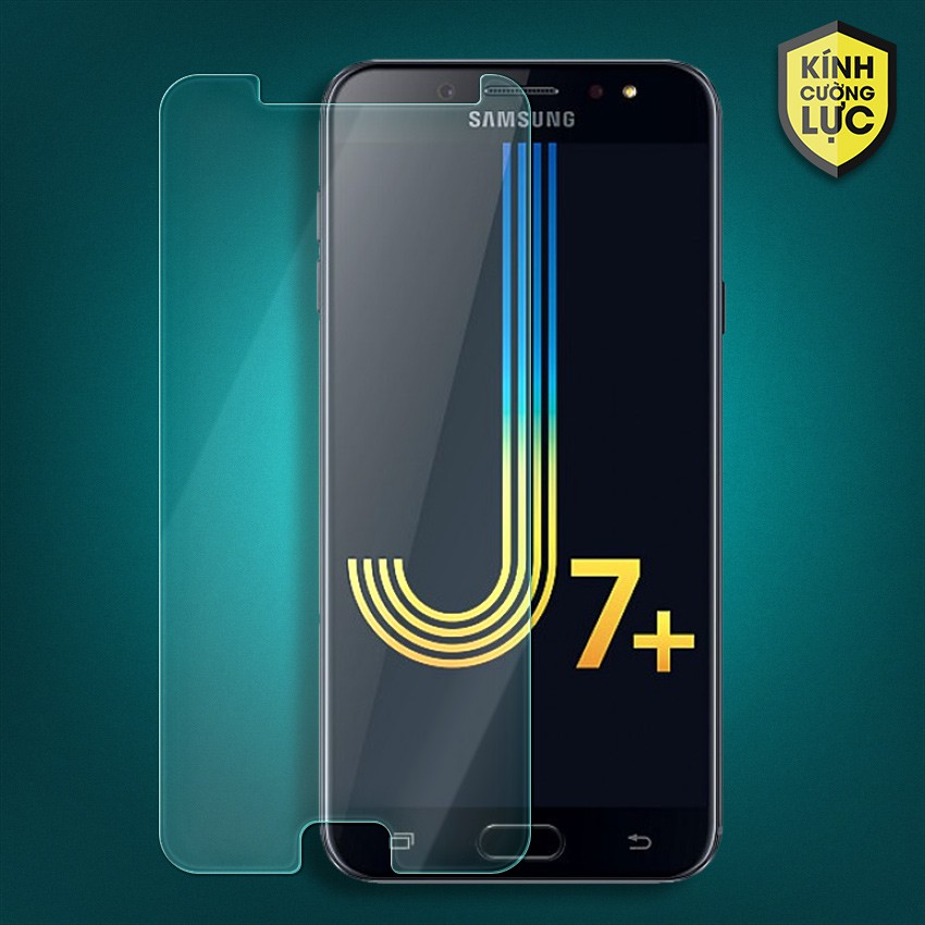Kính cường lực Samsung J7 plus trong suốt, tặng giấy lau màn hình