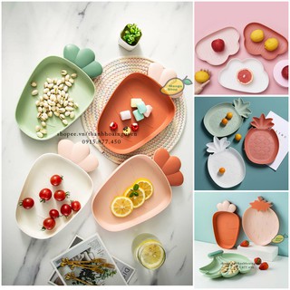 Đĩa nhựa trái cây ăn dặm pastel xinh xắn có nắp đựng tăm ( đĩa đựng trái cây dễ thương , đô ăn vặt xinh xắn )