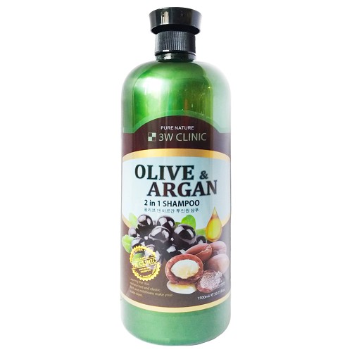 Dầu gội Olive &amp; Argan 2 trong 1 bảo vệ và phục hổi tóc 3W CLINIC OLIVE&amp;ARGAN 2 IN 1 SHAMPOO 1500ml - Hàn Quốc Chính Hãng