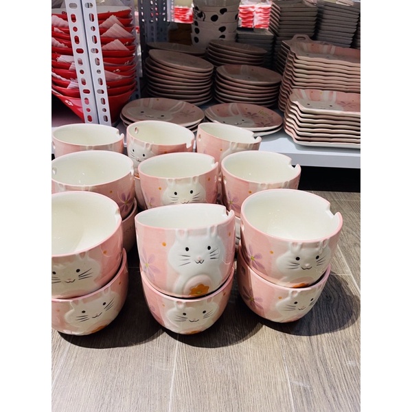 Bộ bát đĩa sứ decor sét thỏ hồng siêu kute đáng yêu