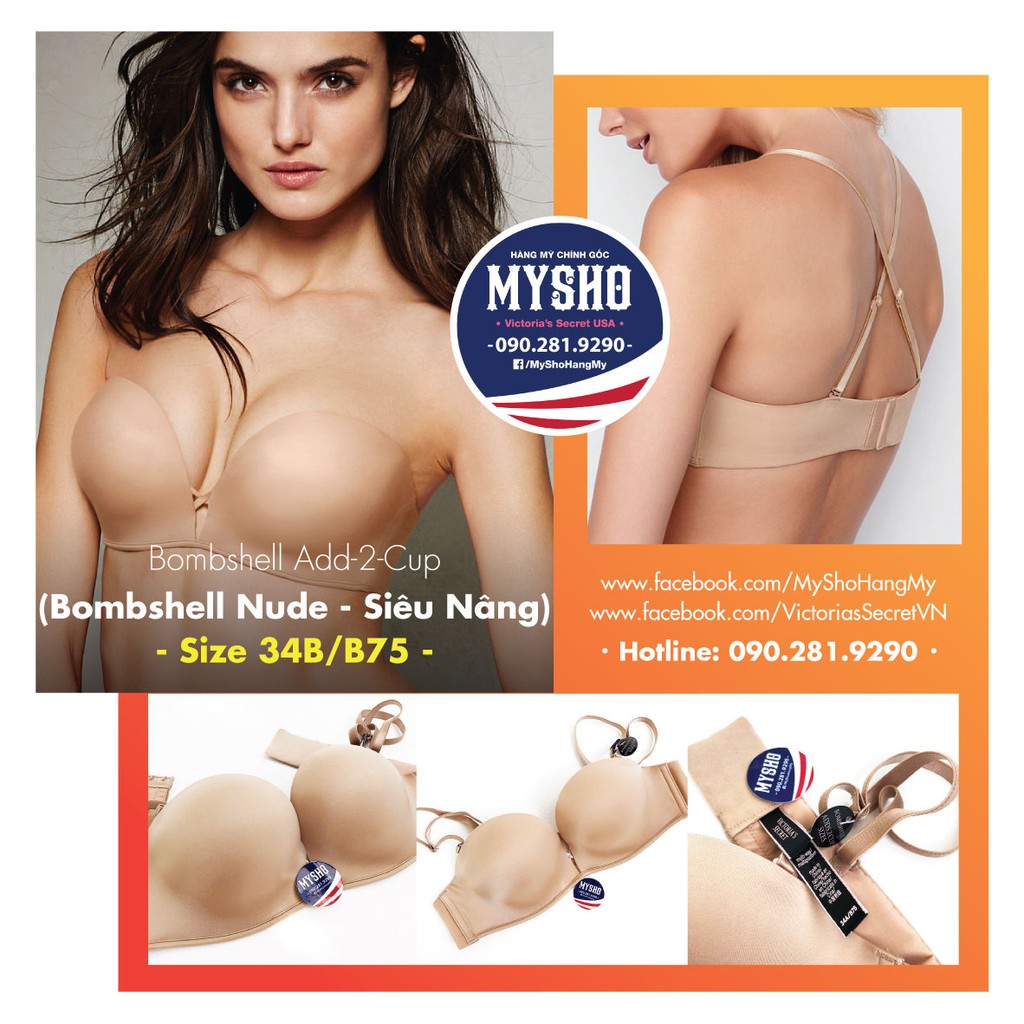 Áo lót Bombshell siêu nâng 34B/B75 Add-2 Cup, tháo dây - Victoria's Secret USA