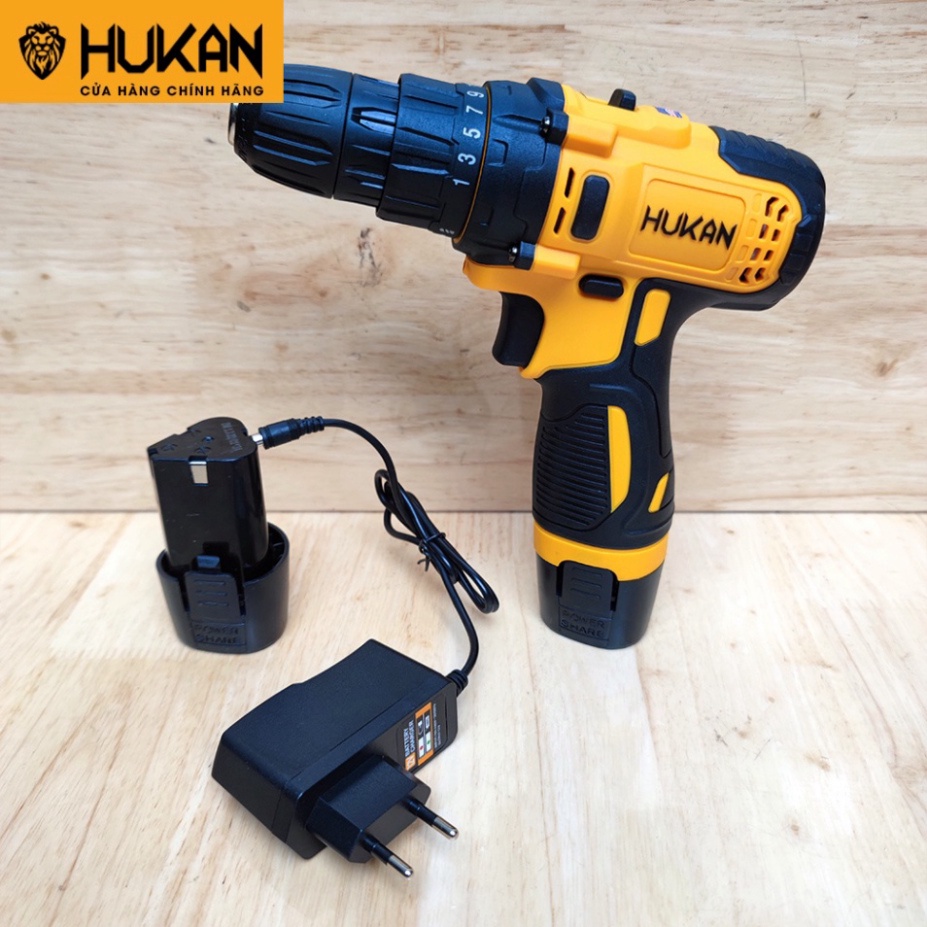 Máy khoan pin 12v HUKAN F5 động cơ không chổi than, bắn vít không dây kèm 2 pin 1 sạc