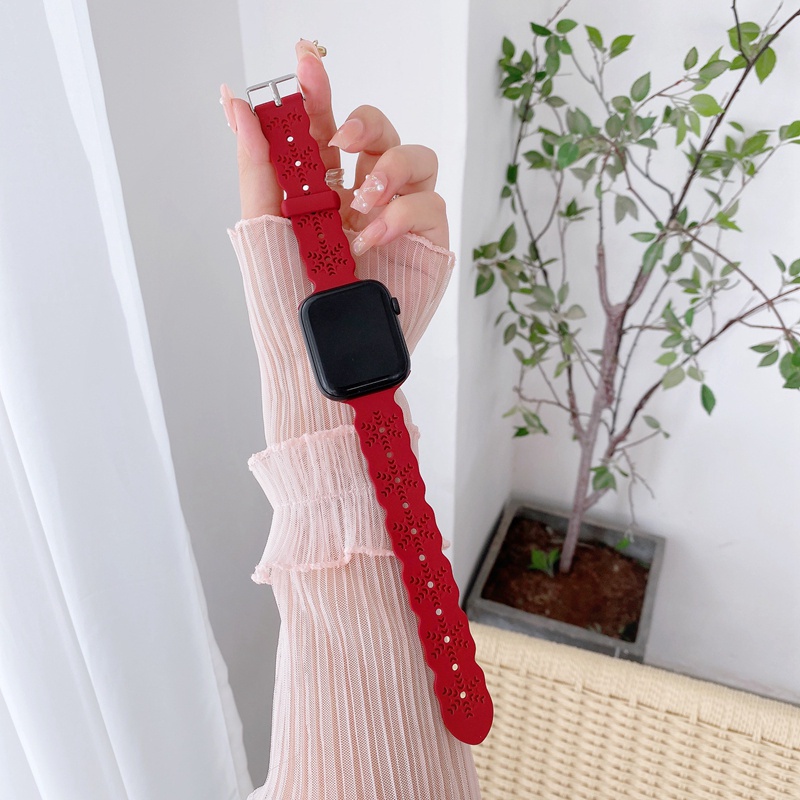 Dây Đeo Đồng Hồ Bằng Silicone In Hoa Tuyết 45 41 40 44 42 38 MM Cho iwatch series 7 6 5 4 3 SE