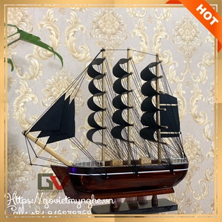 [Quà tặng đã lắp ráp] Mô hình thuyền gỗ trang trí chở hàng Le Belem - Dài 27cm - Buồm vải