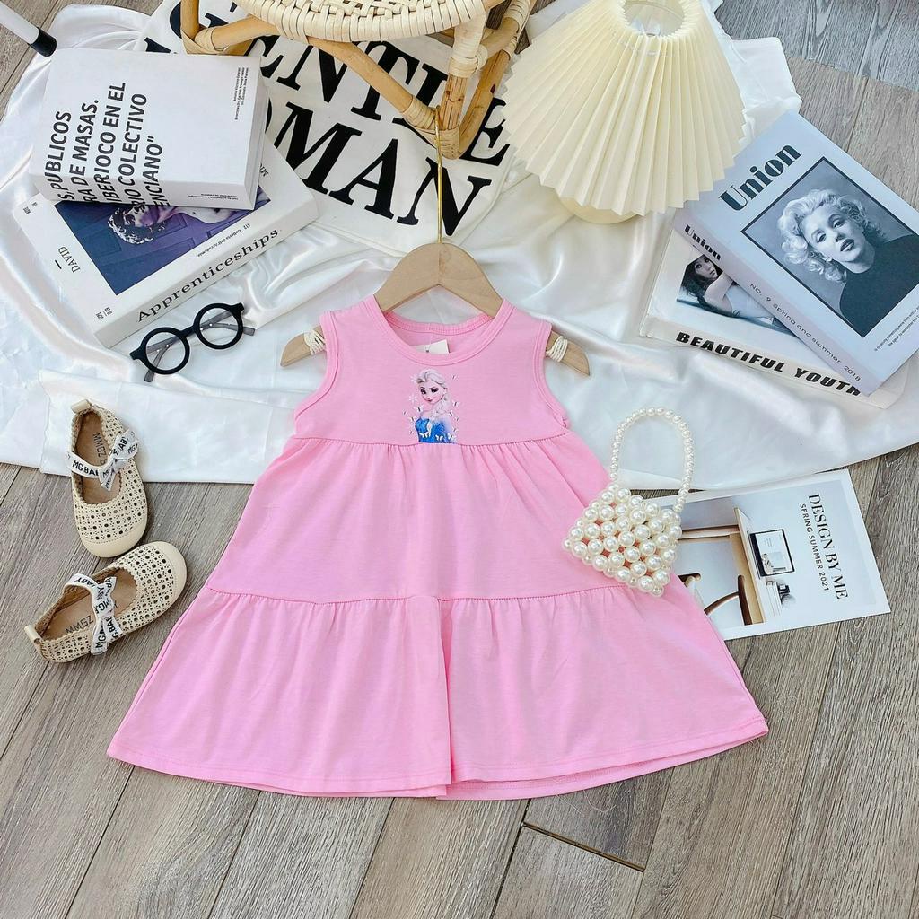 Váy ba lỗ cotton 3 tầng in 5D hình công chúa elsa