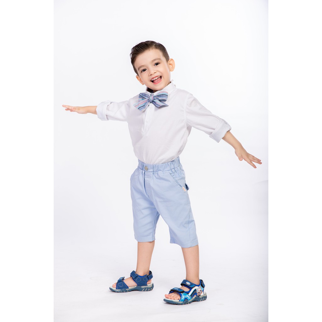 Áo sơ mi bé trai màu trắng Crown Kids Fashion T-Shirt CKBL2291403 cho bé 3-9 tuổi size 5-9