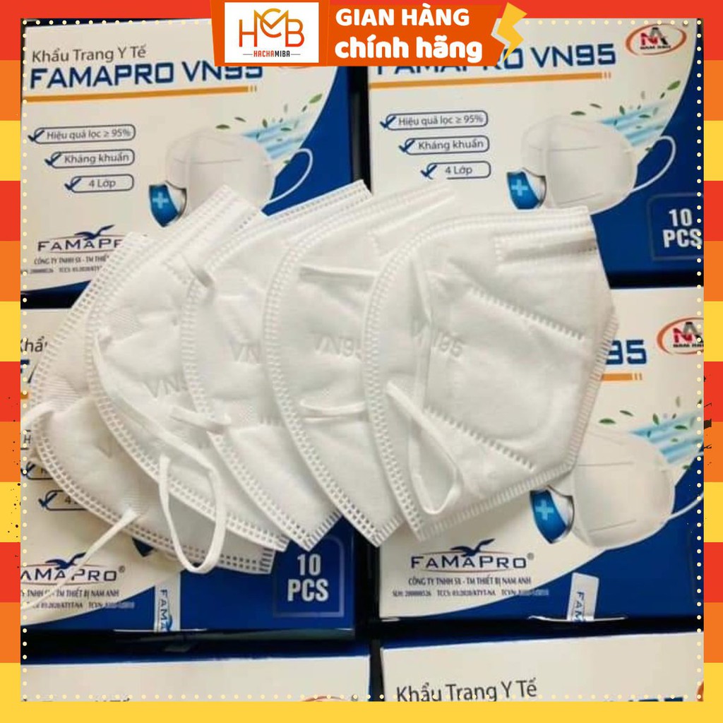 (Hộp 10 Cái) Khẩu Trang Y Tế FAMAPRO VN95 4 Lớp Nam Anh - Khẩu Trang Bảo Hộ Ép Cứng Chống Bụi Mịn / Vi Khuẩn