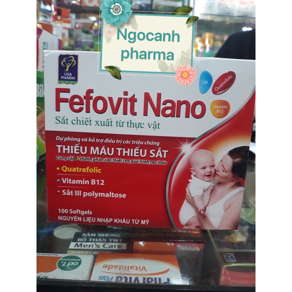 Viên bổ sung sắt Fefovit Nano cho trường hợp thiếu máu, thiếu sắt.(Hộp 100 viên)