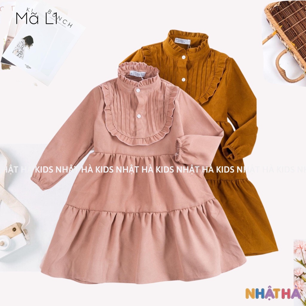 Váy bé gái thu đông L1 size đại từ 12-43kg chất liệu nhung tăm cổ tròn dáng váy xòe 3 tầng
