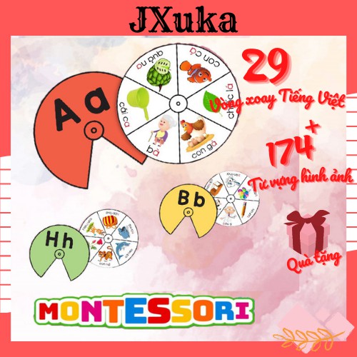 Bảng chữ cái tiếng việt Đồ chơi giáo dục sớm montessori vòng xoay cho bé J02